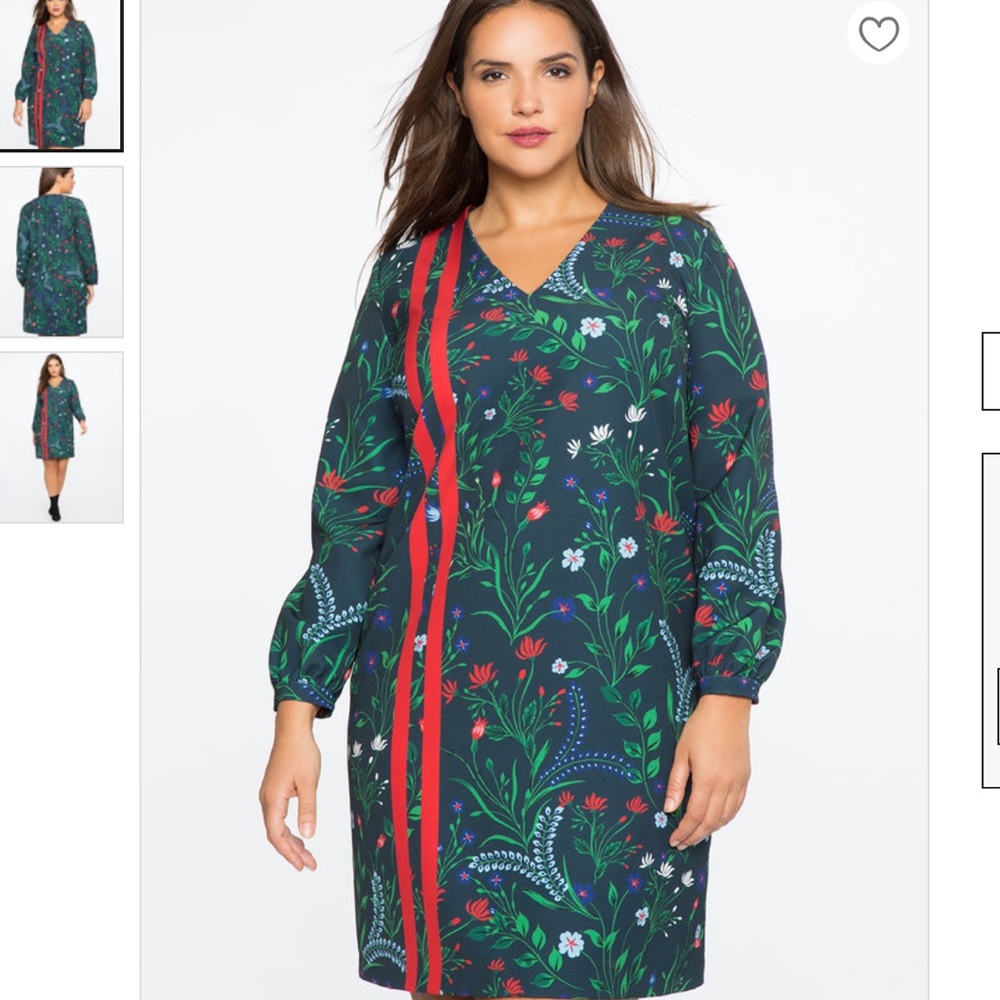 Eloquii Printed Gathered V Neck Dress